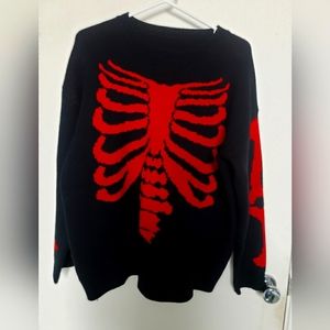 Woman's wool shein skull sweater red and black